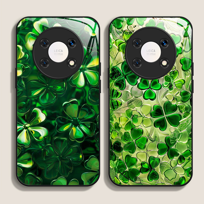 Phone Cases Luxury - Luxurious Green Four-leaf Clover Flower Tempered