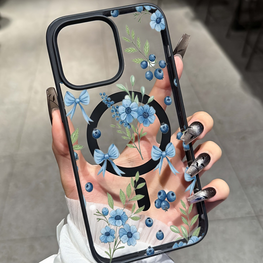 Phone Cases For Iphone 12 Pro Max - Blueberry Floral Clear Case For iPhone