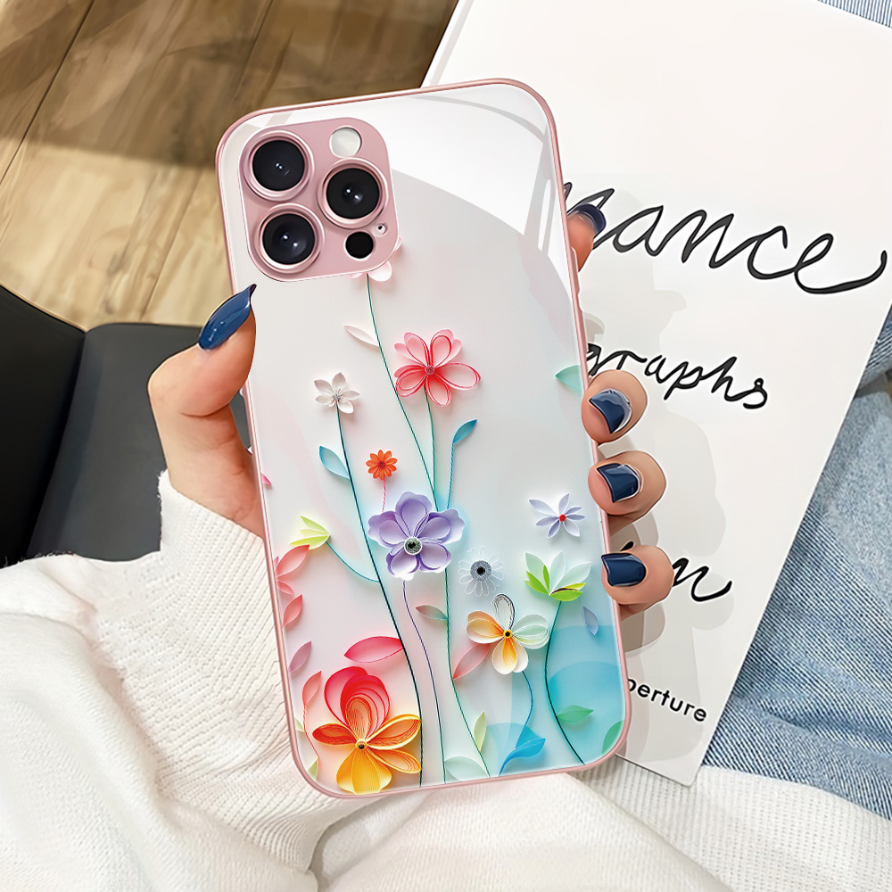Phone Cases Pink - Pink Flower Tempered Glass Case For