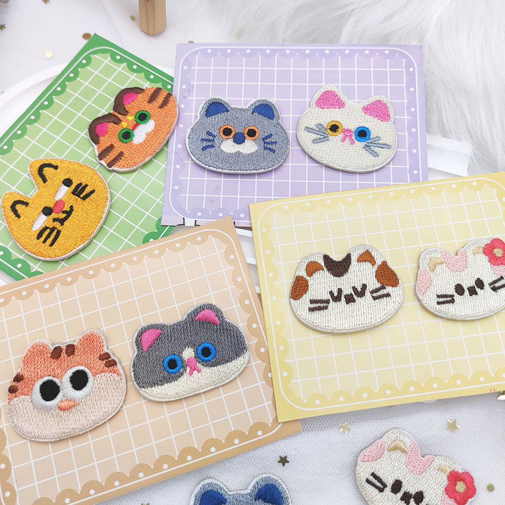 Phone Cases The Dairy - 2pcs Cute Cat Head Self-adhesive Embroidered