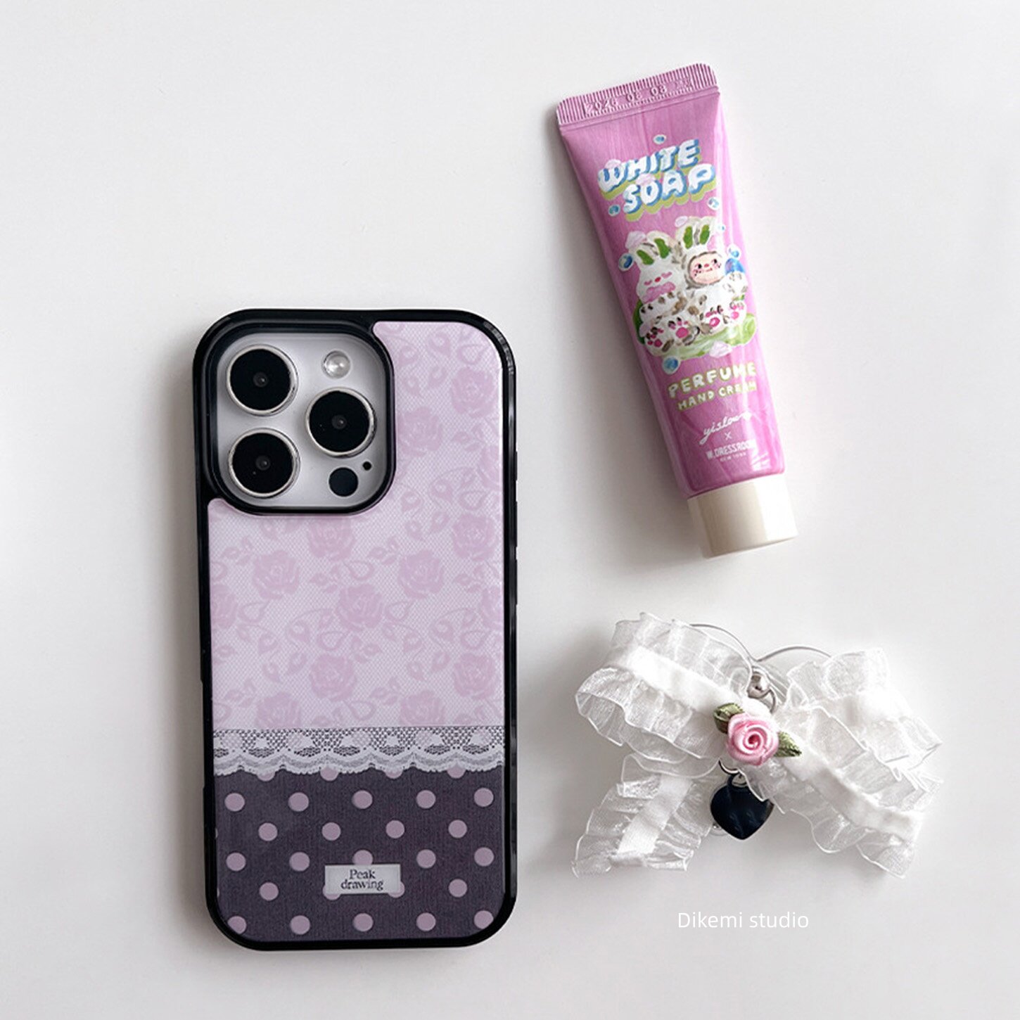 Phone Cases Pink - Korean Ins Pink Rose Lace Polka