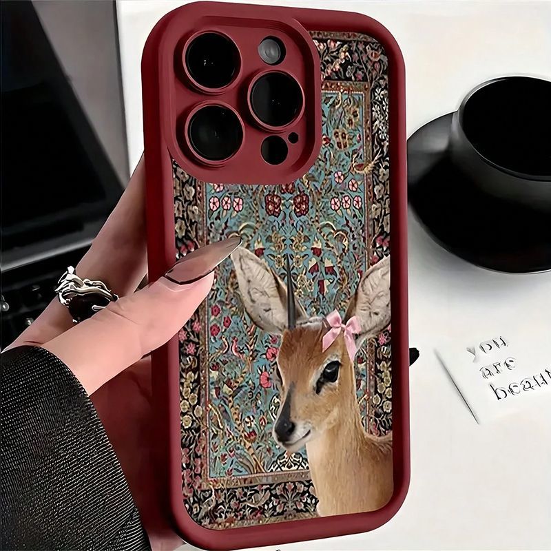Wine Red Tapestry Deer Print C - مراجعة Phone Cases Red Deer وسعره
