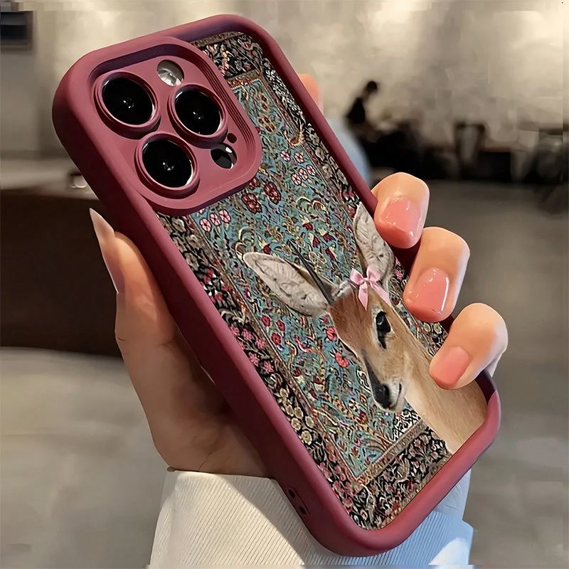 Wine Red Tapestry Deer Print C - مراجعة Phone Cases Red Deer وسعره