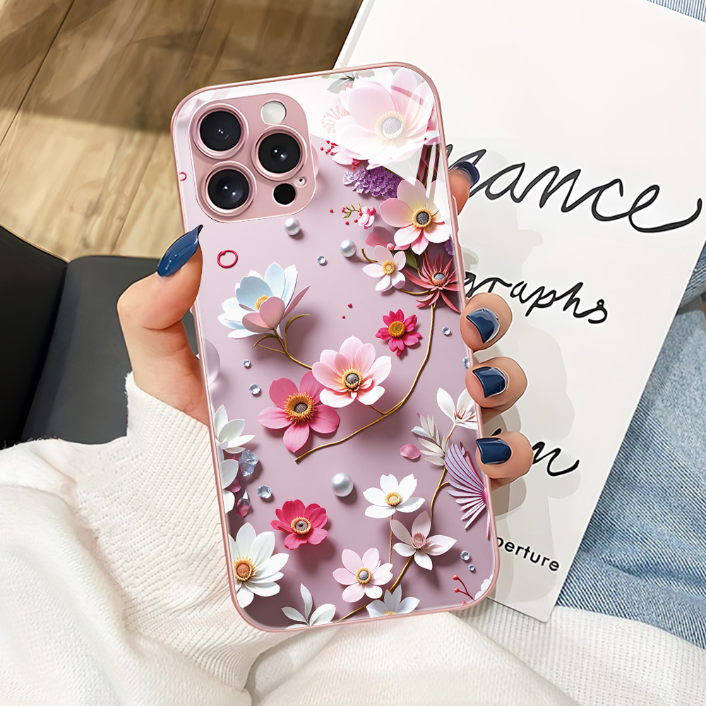 Pink Flower Tempered Glass Cas - مراجعة Phone Cases Pink وسعره
